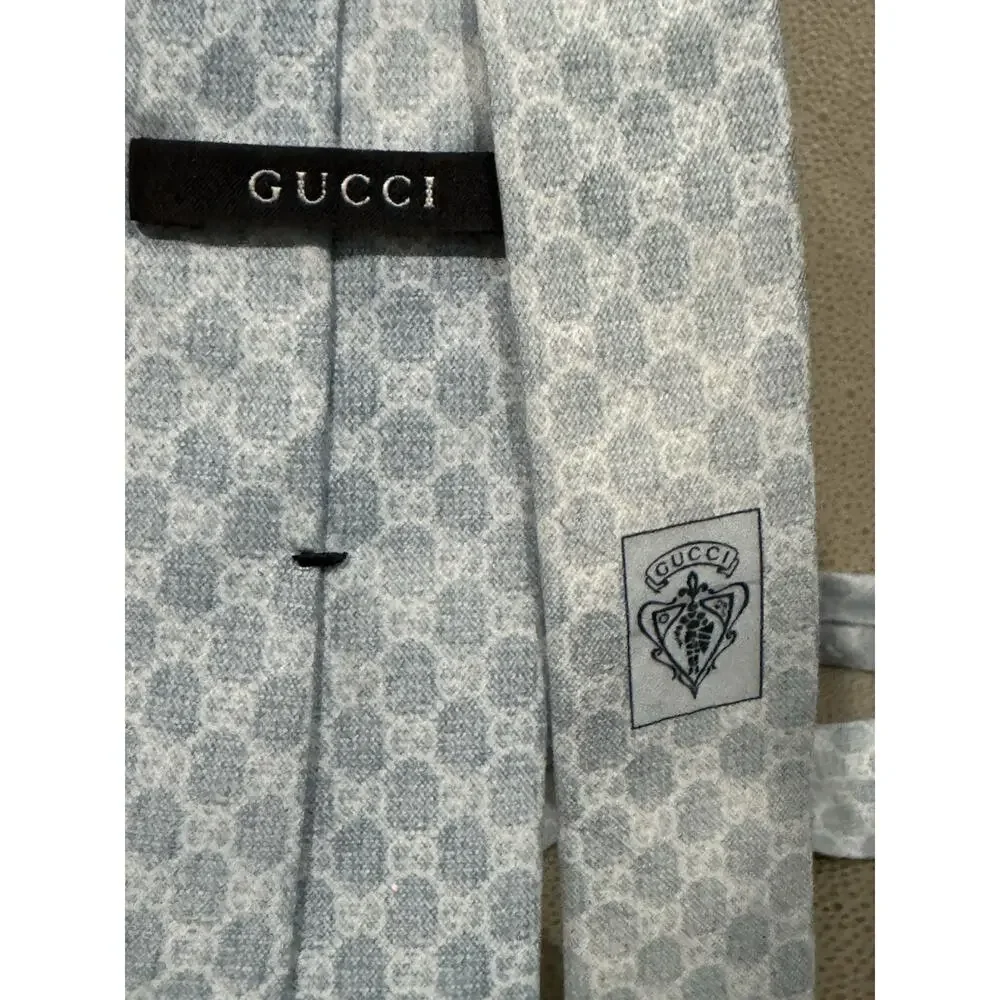 Gucci GG Pattern Tie Light Blue Made In Italy Cotton